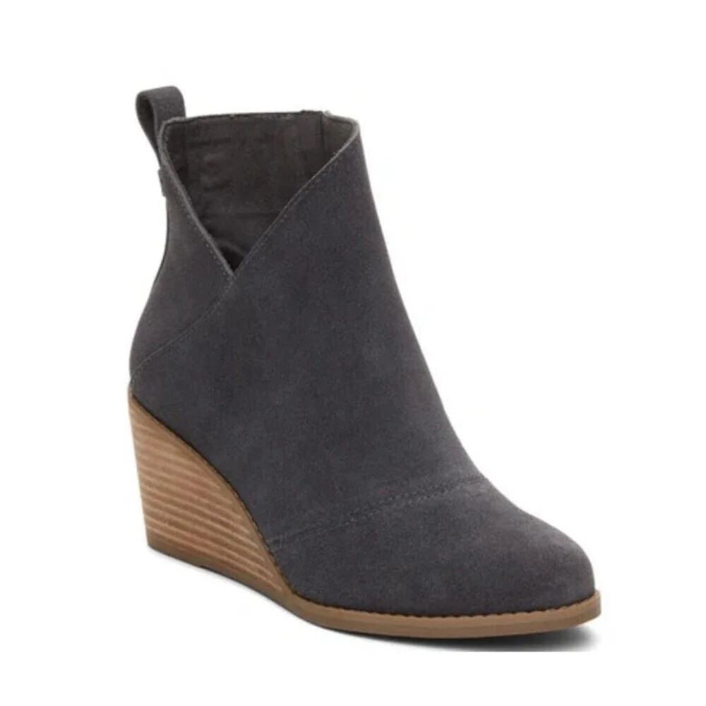 Toms SUTTON WEDGE BOOTIE IN DARK GREY stacked wedge heel NEW SZ 12ankle boots